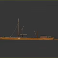 Classic Orange Wooden Boat With Masts Small Cabin And Detailed Deck Structure