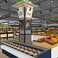 Supermarket Grocery Store Interior With Snacks Section Shelves Green Plants And Wooden Display Stands