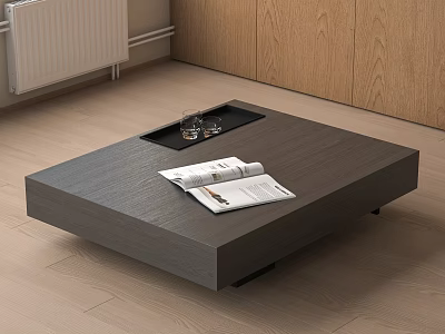 Sleek Modern Coffee Table With Glass Cups And Open Magazine In Living Room 3d model
