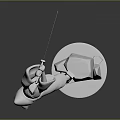 White 3D Warrior Character Model Holding Sword in Dynamic Pose on Rock Base
