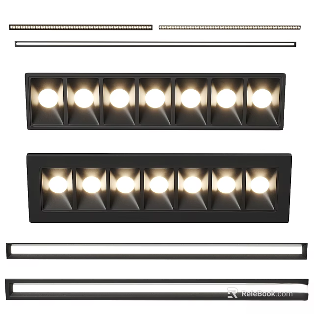 Modern Recessed Linear Downlights Spotlights With Multiple Bulbs Black Housing Design 3d model
