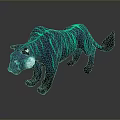 Teal Striped Panther Stuffed Animal With Glowing Neon Patterns On Dark Backdrop