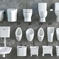 White Urinals Showcased With Toilets And Sinks On Grey Tile Bathroom Wall