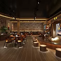 Traditional Chinese Bar Interior Featuring Dragon Decor Wooden Tables And Ambient Lighting