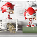 Red Hedgehog Shaped Cartoon Characters With X Eyes Holding Snacks On Platforms Near Wavy Wall