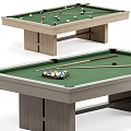 Billiard Room With Wooden Pool Table Green Felt Surface And Colorful Balls