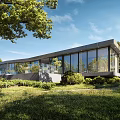 Modern Detached Villa With Green Roof Glass Windows And Pool In Natural Surroundings
