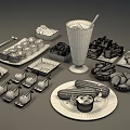 Assorted Delicious Food Platter With Sushi Fruits Cake Corn And Smoothie