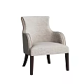 Modern Light Gray Fabric Dining Chair with Armrests Rivet Trim and Dark Wooden Legs