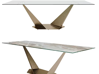 Modern Dining Table With Glass Top And Geometric Metal Base Design 3d model