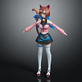 Cute Cat Ear Girl Character With Pink Outfit Black Skirt And White Stockings