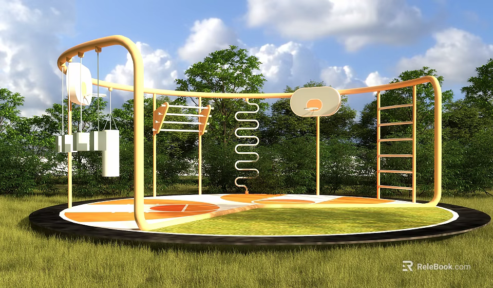 Outdoor Casement Door With Yellow Metal Structure In Playground Green Area 3d model 