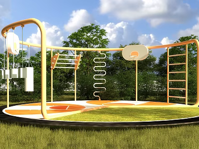 Outdoor Casement Door With Yellow Metal Structure In Playground Green Area 3d model