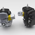 Industrial Equipment Mechanical Component Featuring Metal Structure Cooling Fins And Black Silver Yellow Parts