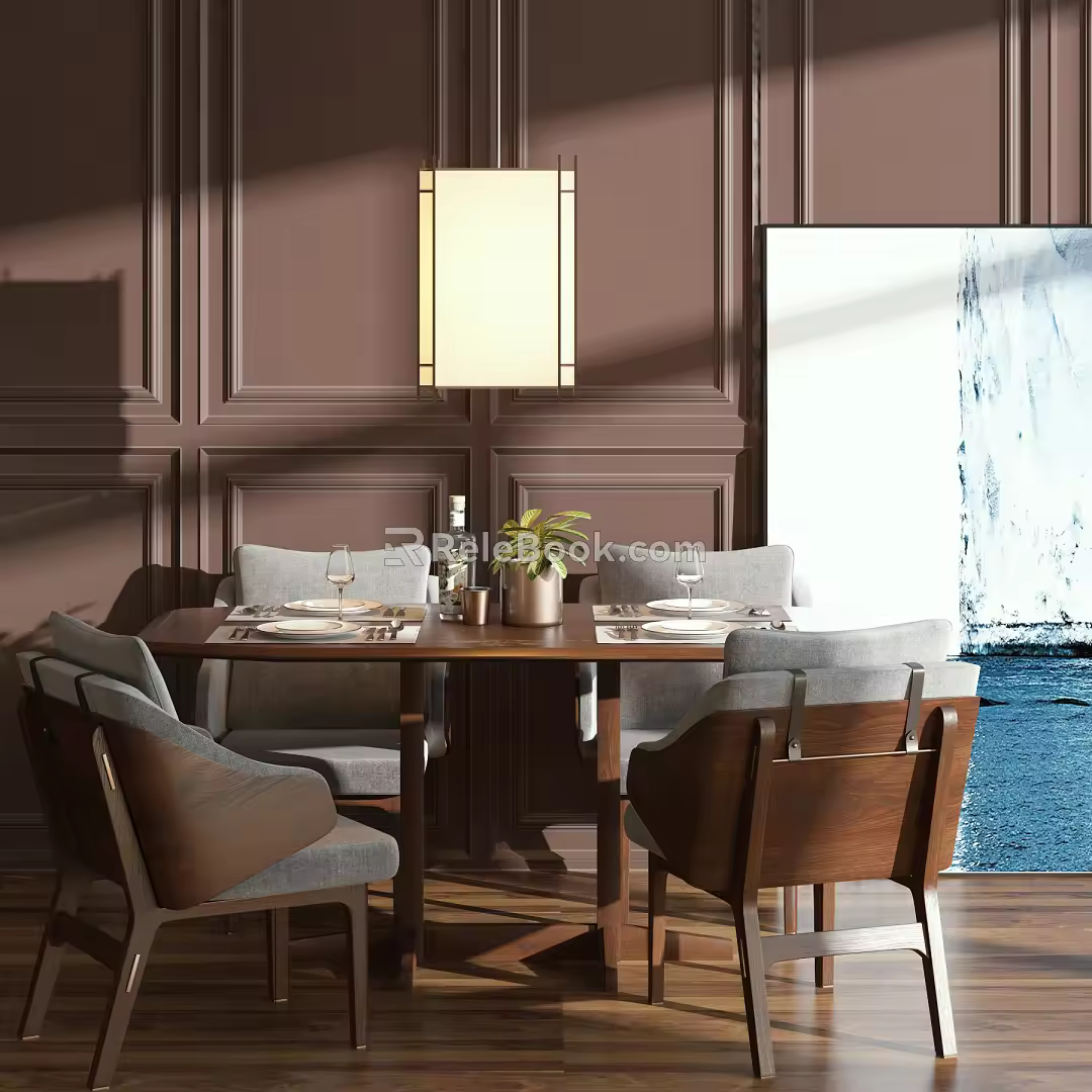 Modern Dining Table and Chair Combination Dining Table and Chair Chandelier Combination 3d model