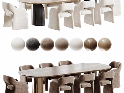 Modern Round And Oval Dining Tables With Matching Chairs And Neutral Color Swatches 3d model