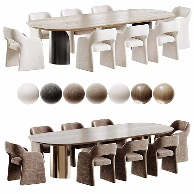 Modern Round And Oval Dining Tables With Matching Chairs And Neutral Color Swatches 3d model