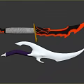 Decorative Weapons With Red Black Blade White Handle And Purple Hilt Curved White Sword