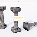 Classical Stone Columns Featuring Fluted Design Base Capital And Golden Accents 3d model