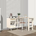 Modern Bar Chair Combination Cream Sideboard Sideboard Dining Table Integrated 3d model