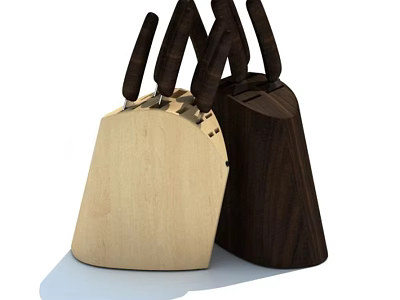Practical Kitchen Knives Set With Light And Dark Wooden Knife Blocks 3d model