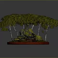 Wooden Trees and Stone Rocks Decorative Design with Circular Grass Base 3d model
