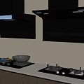 Modern Kitchen Appliances With Range Hoods Gas Stoves And Pot On Countertop