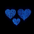 Blue Circuit Board Heart Shapes with Intricate Patterns on Black Background