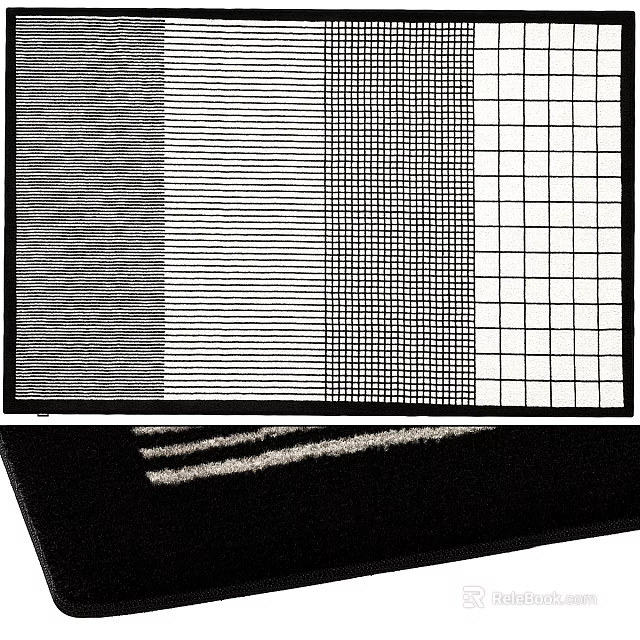 Modern Square Rug With Black White Geometric Stripes And Grid Patterns 3d model