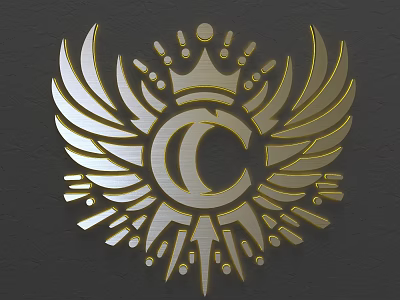 Golden Wall Decor With Winged Crown And Central C Emblem Design 3d model