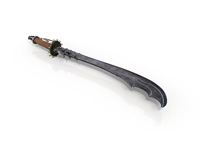 Curved Weapon Blade With Brown Decorative Handle And Metallic Sharp Edge Design 3d model