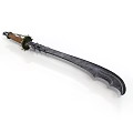 Curved Weapon Blade With Brown Decorative Handle And Metallic Sharp Edge Design