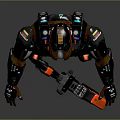 Futuristic Sci Fi Mech Warrior In Black Red Blue Armored Suit With Large Weapon 3d model