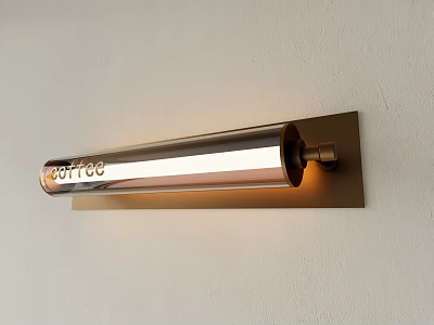Modern Wall Sconce With Brass Base Clear Glass Tube Coffee Lettering Warm Light 3d model