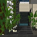 Contemporary Green Wall With Poolside Seating And Tropical Plants In Modern Courtyard