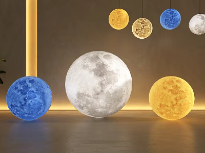 Moon Shaped Floor Lamps With Textured Surface And Different Colors For Modern Indoor Decoration 3d model