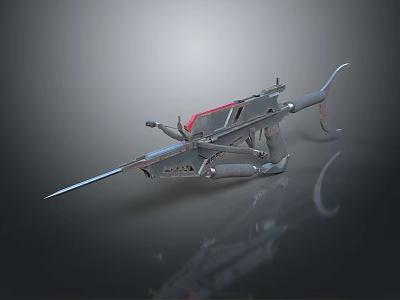 Futuristic Mechanical Spear Weapon With Metal Structure And Red Accent Details 3d model