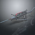 Futuristic Mechanical Spear Weapon With Metal Structure And Red Accent Details