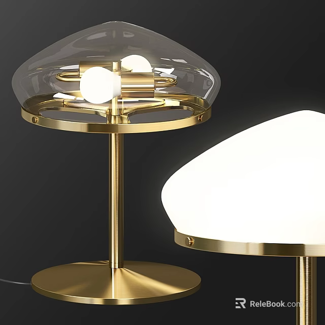 Modern Gold Metal Table Lamp With Glass Shade And Round Base Design 3d model 
