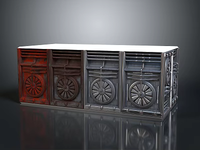Industrial Style Electronic Appliance With Multiple Units Red Gray Metallic Ventilation Fan Design 3d model
