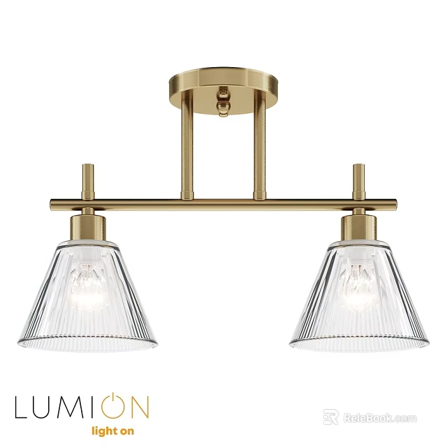 Brass Ceiling Light with Double Glass Shades Modern Design Elegant Transparent Lampshade Fixture 3d model 
