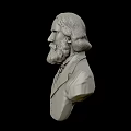 Classical Male Bust Sculpture With Beard And Star Decorated Coat