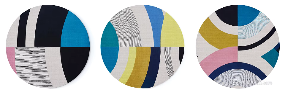 Vibrant Round Rugs With Geometric Color Block Patterns And Abstract Stripes 3d model