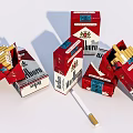 Marlboro Cigarette Packs With Open Cartons And Scattered Cigarettes On White Surface