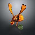 Fantasy Mythical Insect Creature With Orange Wings Striped Body And Green Orb