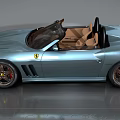 Blue Convertible Ferrari Sports Car With Brown Leather Seats And Shiny Exterior