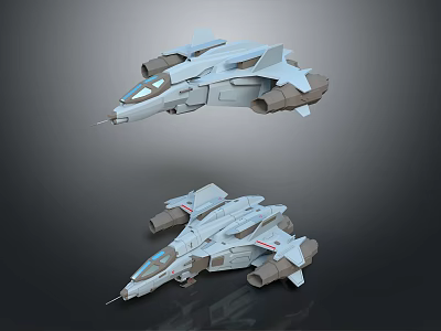 Two Futuristic Silver Sci Fi Spaceships With Streamlined Design And Engines 3d model
