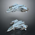 Two Futuristic Silver Sci Fi Spaceships With Streamlined Design And Engines 3d model