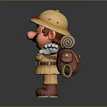 3D Cartoon Explorer Character Wearing Safari Hat Backpack With Open Arms