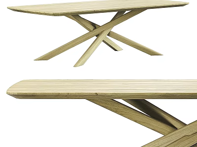 Wooden Dining Table Featuring Simple Modern Design With Crossed Legs And Long Tabletop 3d model
